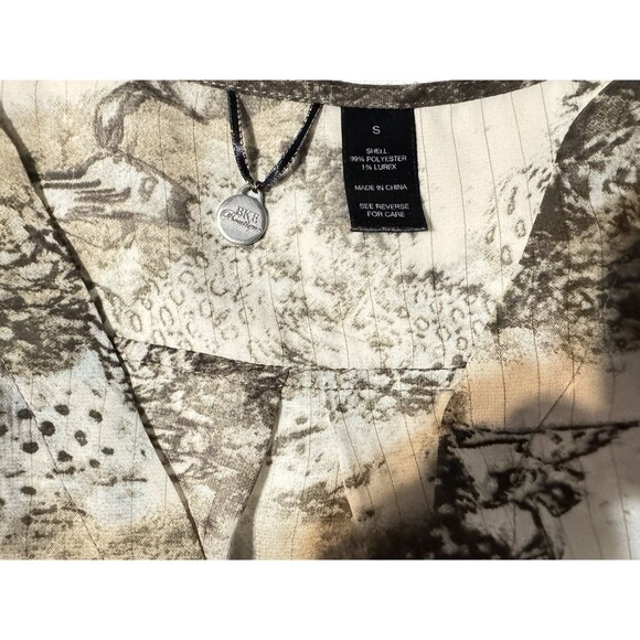 BKE Boutique women's Sm Long  Sleeve Blouse shell brown & cream Work Casual Wear - Picture 3 of 7